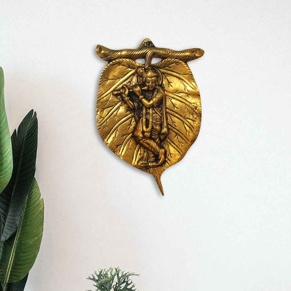 Door Hanging Cast Aluminium Krishna on Leaf 8 Inch ( 20.5 cm )