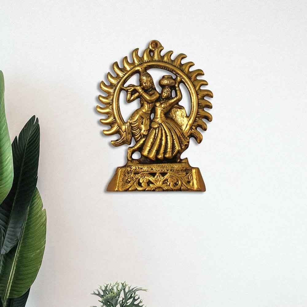 Handicraft Metallic Radha Krishna Wall Hanging Showpiece 9 Inch ( 23 cm )