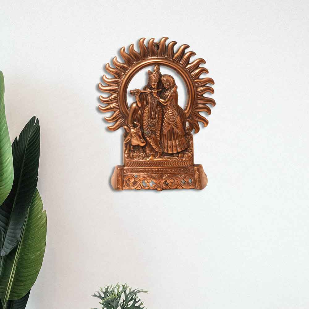Radha Krishna Metallic Wall Hanging Figurine 11 Inch