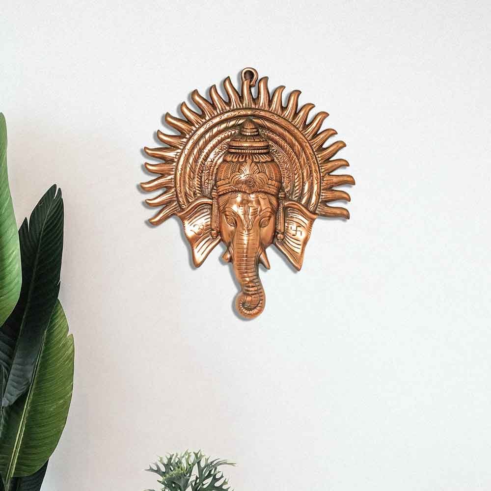 Ganapati Face Head Hanging Decor Metallic Item 12.5 Inch ( 32 cm )