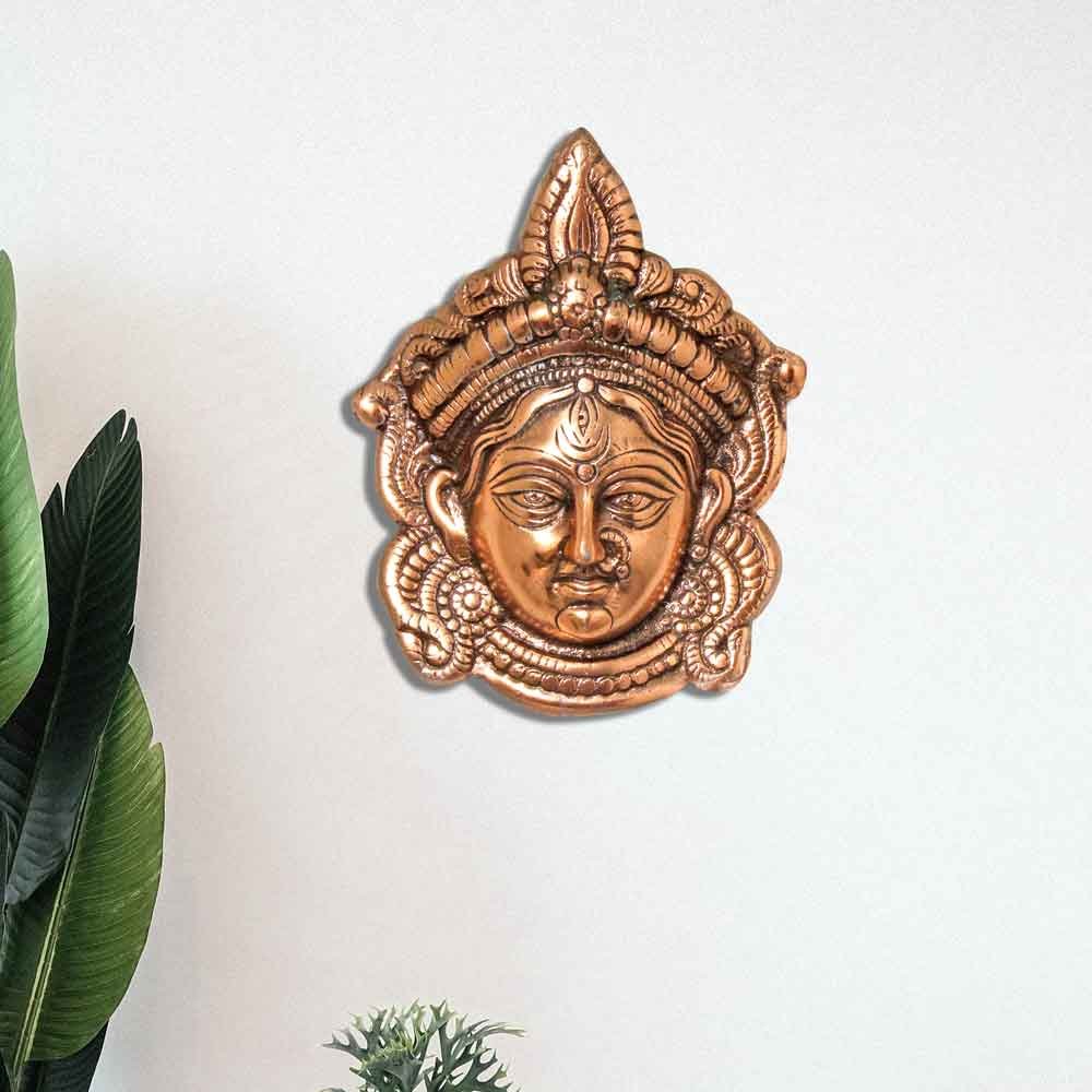 Metallic Wall Hanging Goddess Kali Ma Face 6 Inch ( 15.5 cm )