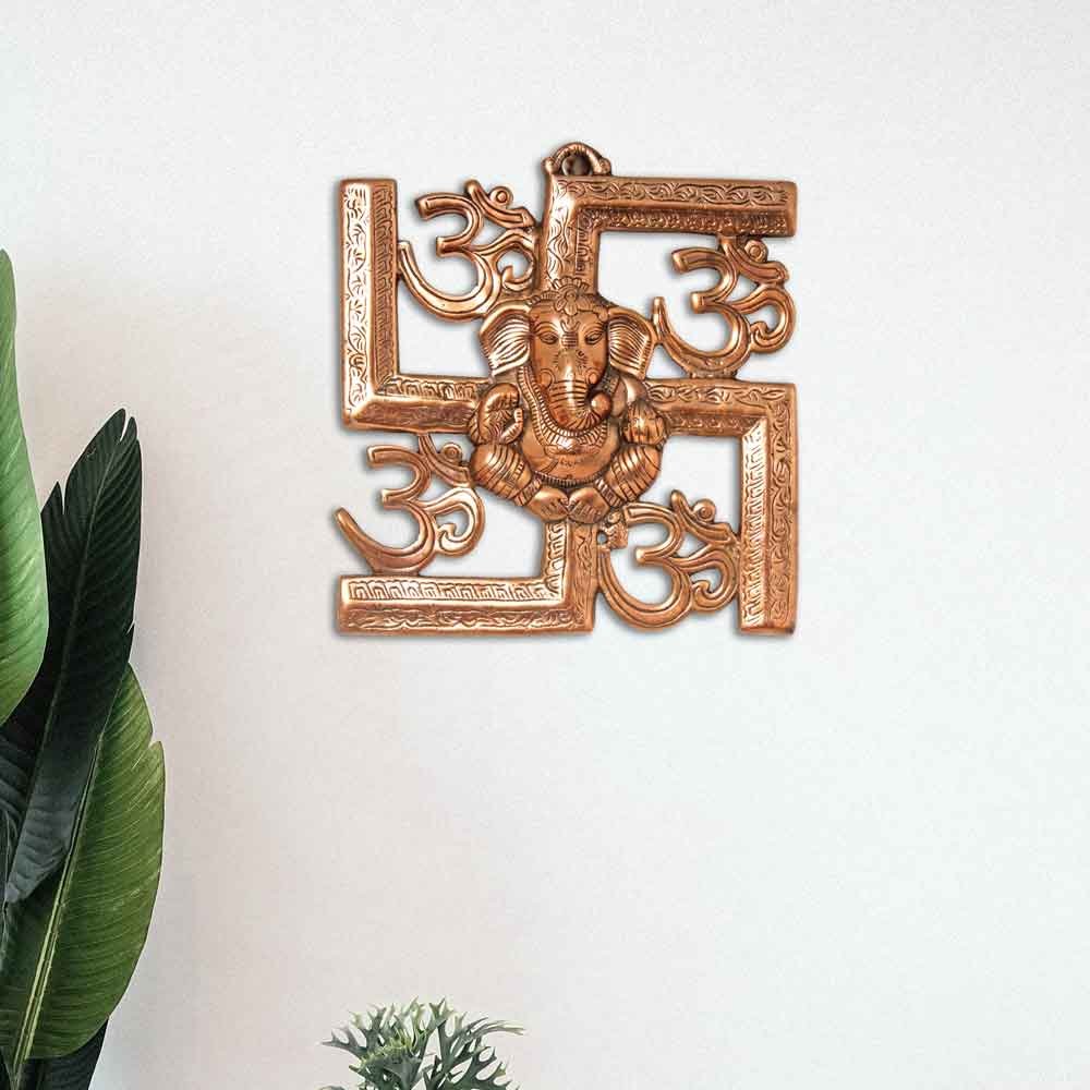 Swastik Ganesh Wall Hanging Metallic Item 11.5 Inch ( 29.5 cm )