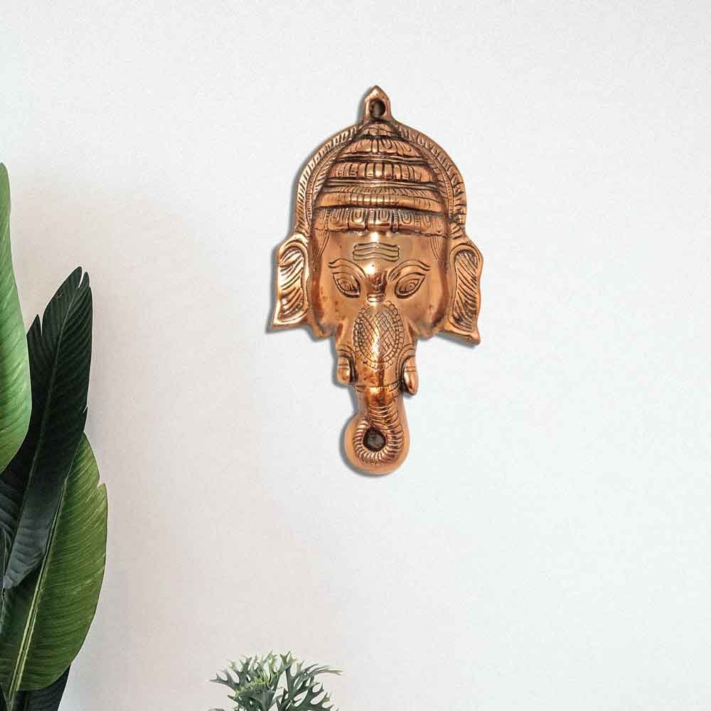 Lord Ganesha Face Cast Aluminium Wall Hanging 10.5 Inch ( 27 cm )