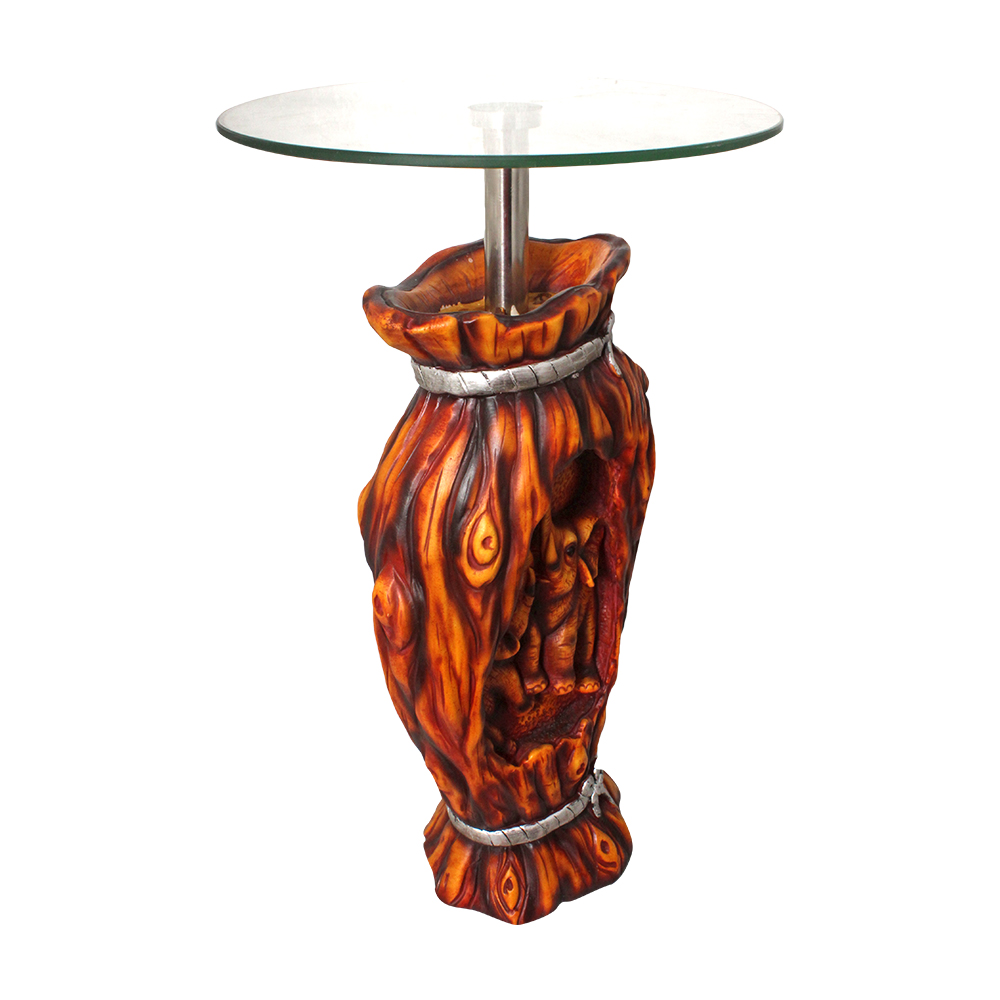 Wooden Look Handicraft Elephant Glass Table 22 Inch