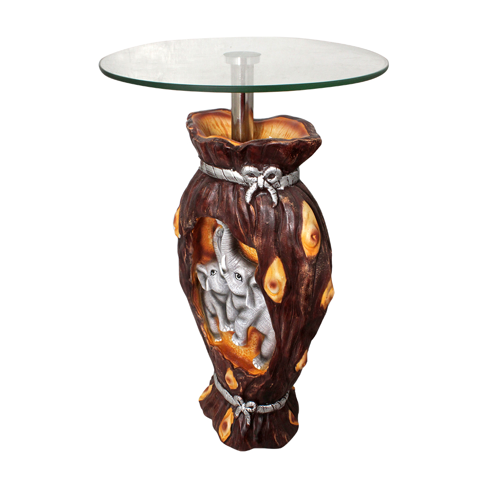 Wooden Look Elephant Glass Table 22 Inch