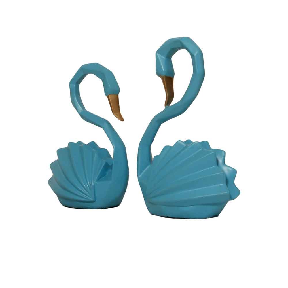 Blue Duck Swan Pair Statue Showpiece 7.5 Inch ( 19.5 cm )