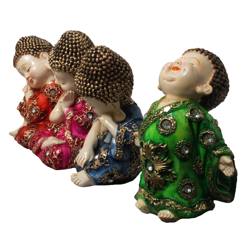 Set Of 4 Buddha Statue For Gift & Decoration 8 Inch