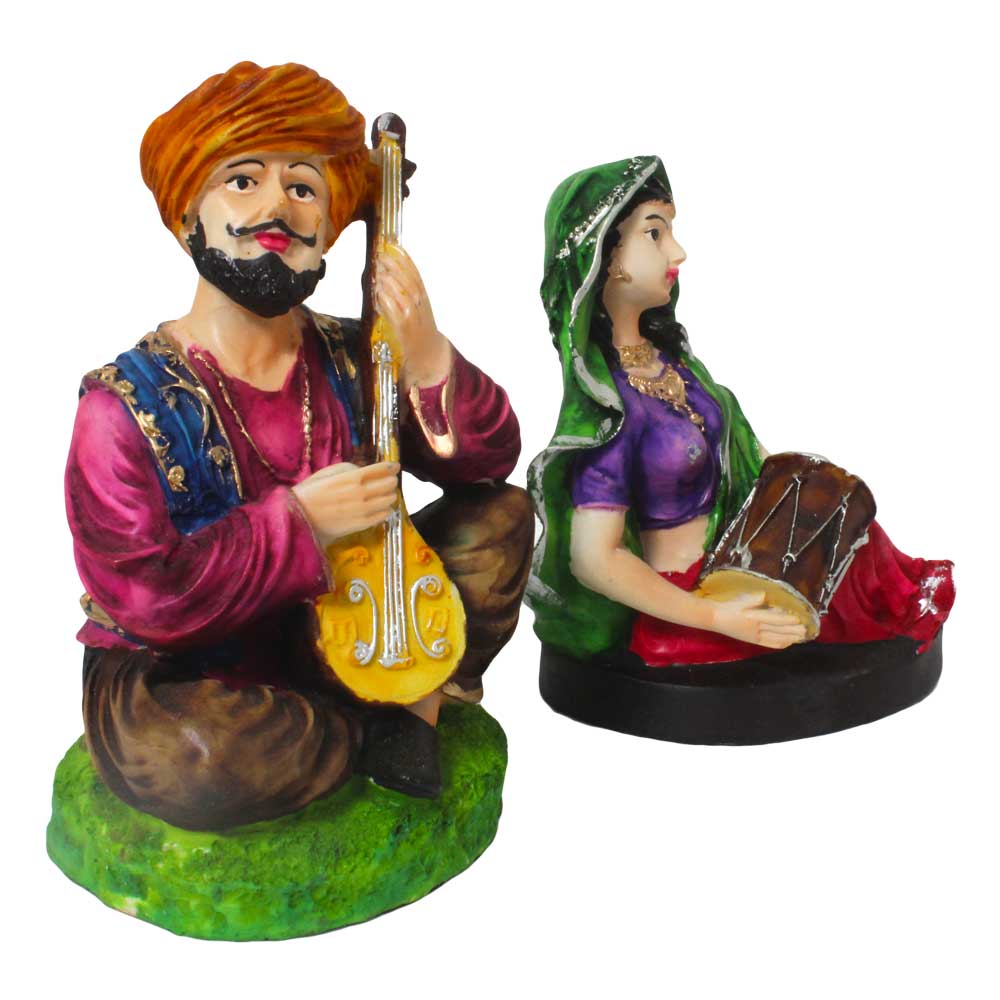 Set Of 2 Cultural Music Couple Sculpture 7 Inch
