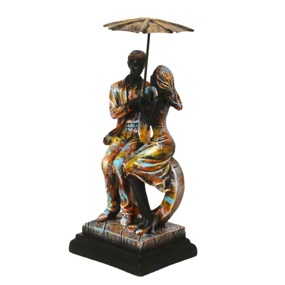 Umbrella Couple Handicraft Sculpture 10 Inch ( 25.5 cm )