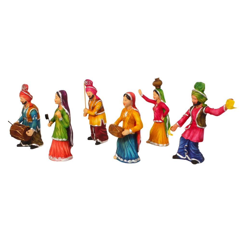 6 Pair of Punjabi Clutural Bhangra Party Statue Showpiece 10 Inch