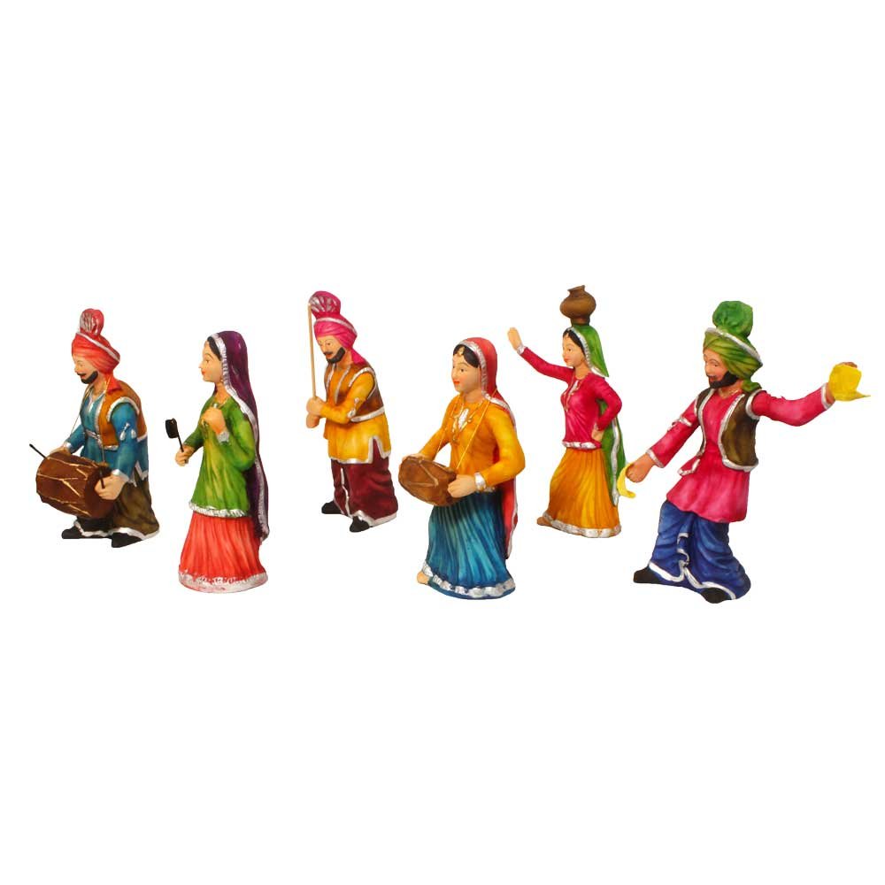 6 Pair of Punjabi Clutural Bhangra Party Statue Showpiece 10 Inch ( 25.5 cm )