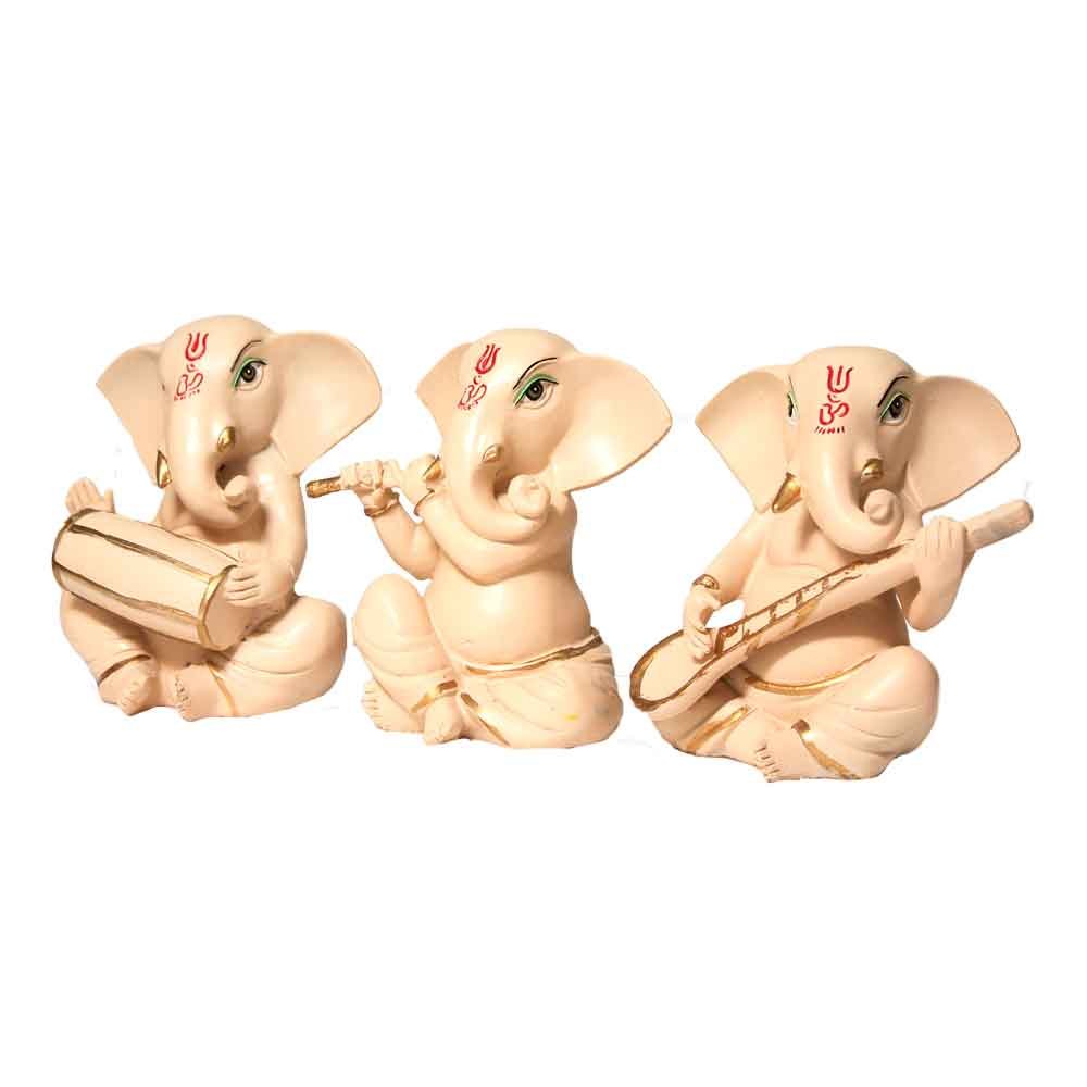 3 Pair of Musical Ganesha Statue Showpiece 6 Inch