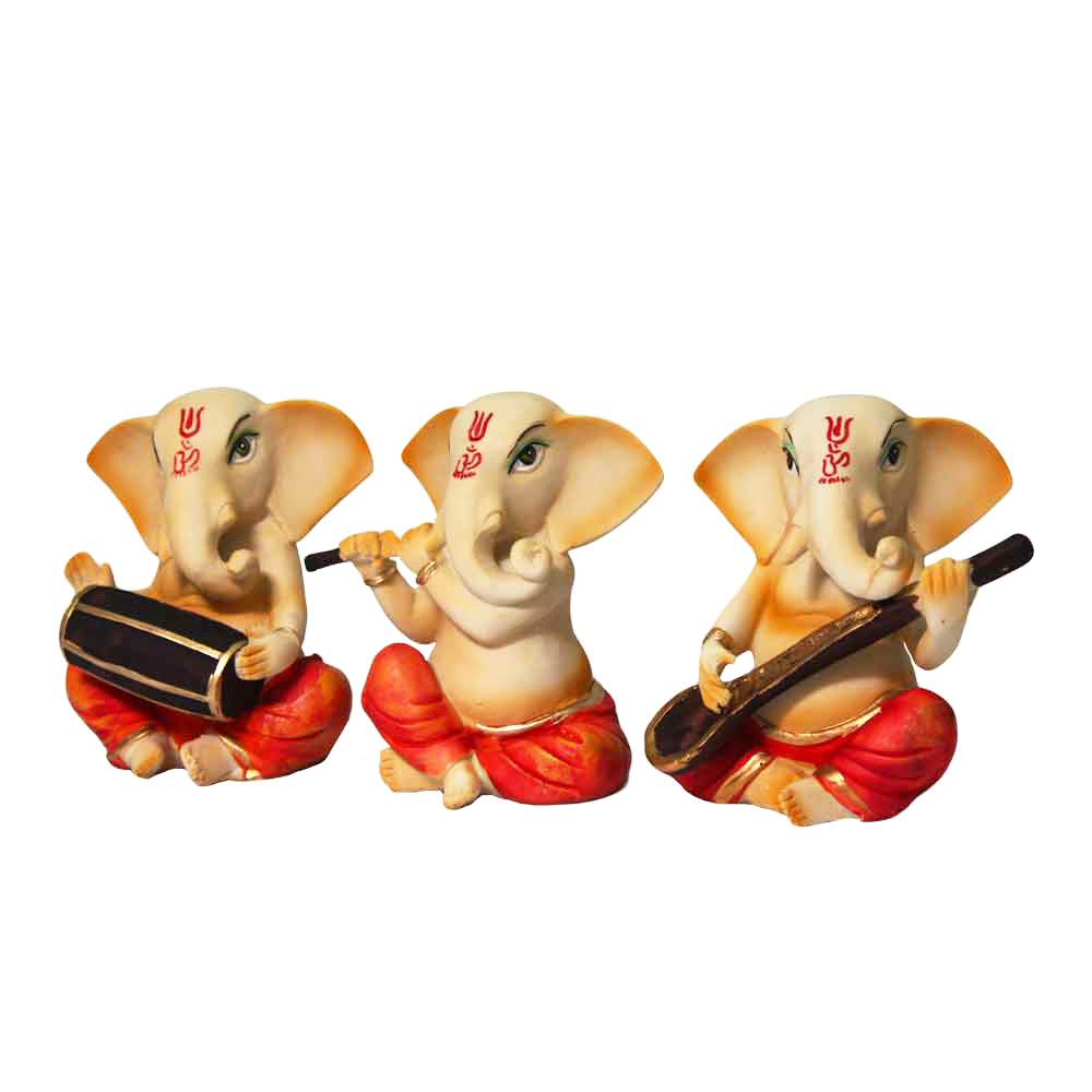 3 Pair of Musical Ganesha Statue 6 Inch
