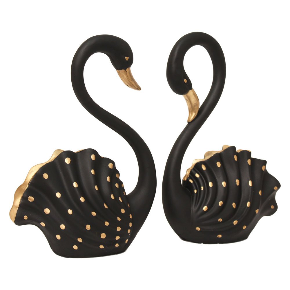 Home Decor Swan Pair Statue 9.5 Inch ( 24.5 cm )