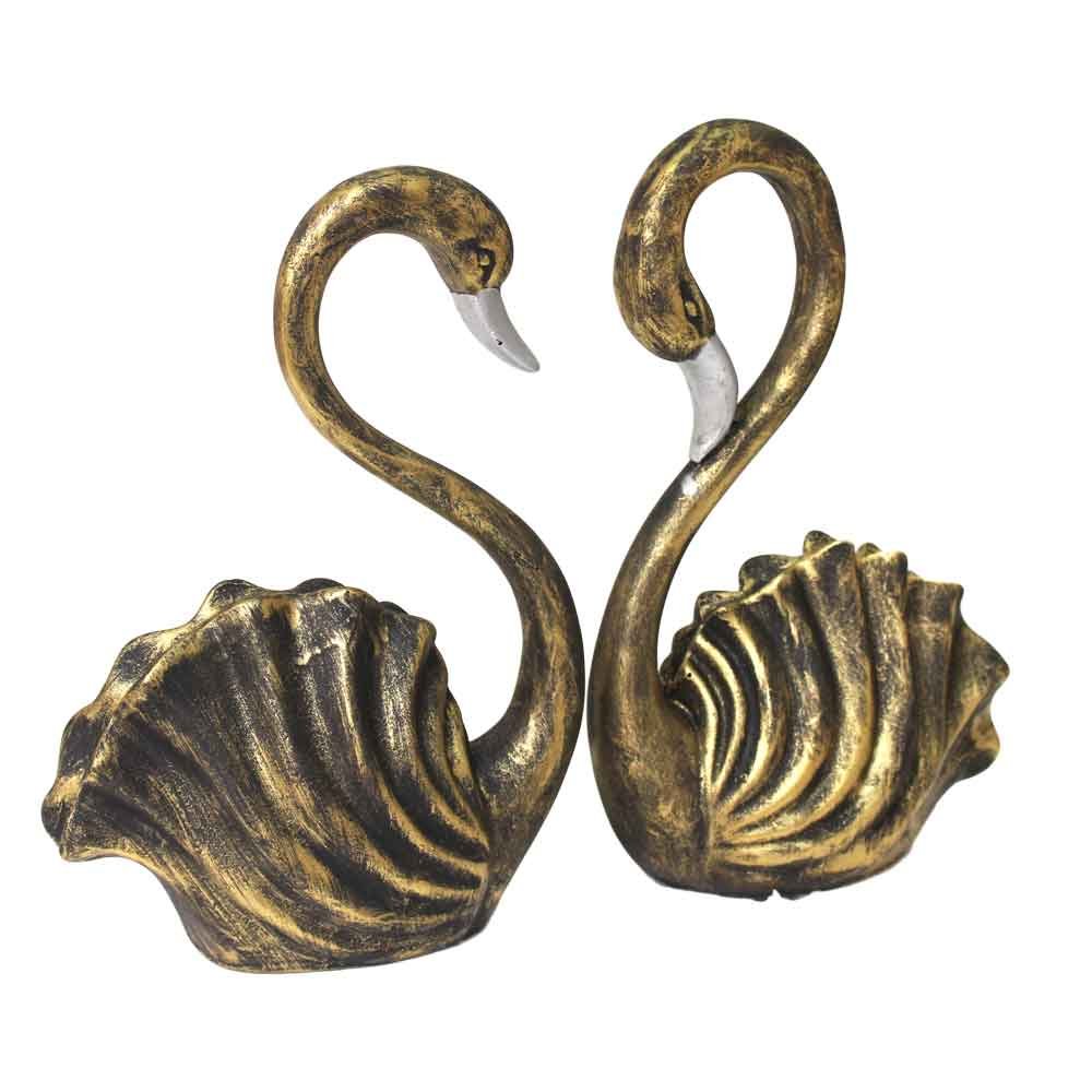 Home Decor Swan Pair Statue 9.5 Inch ( 24.5 cm )