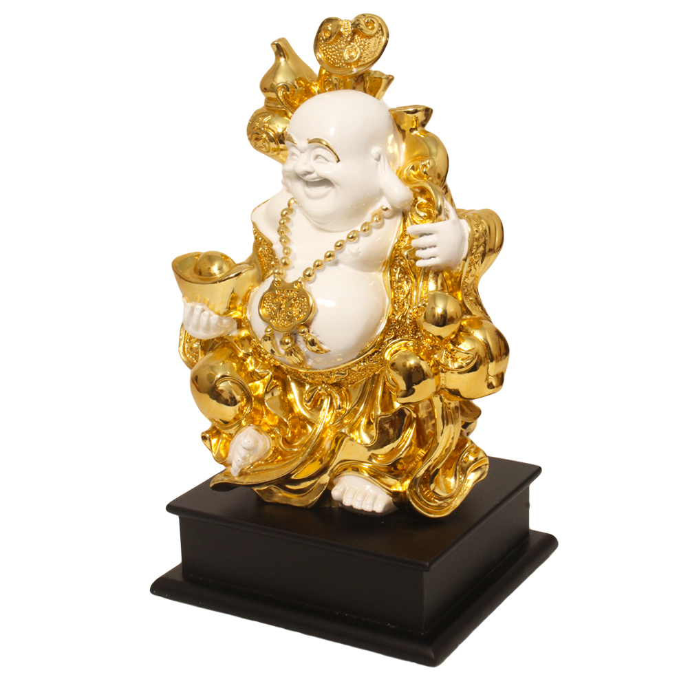 Gold Plated Laughing Buddha Sculpture 11 Inch