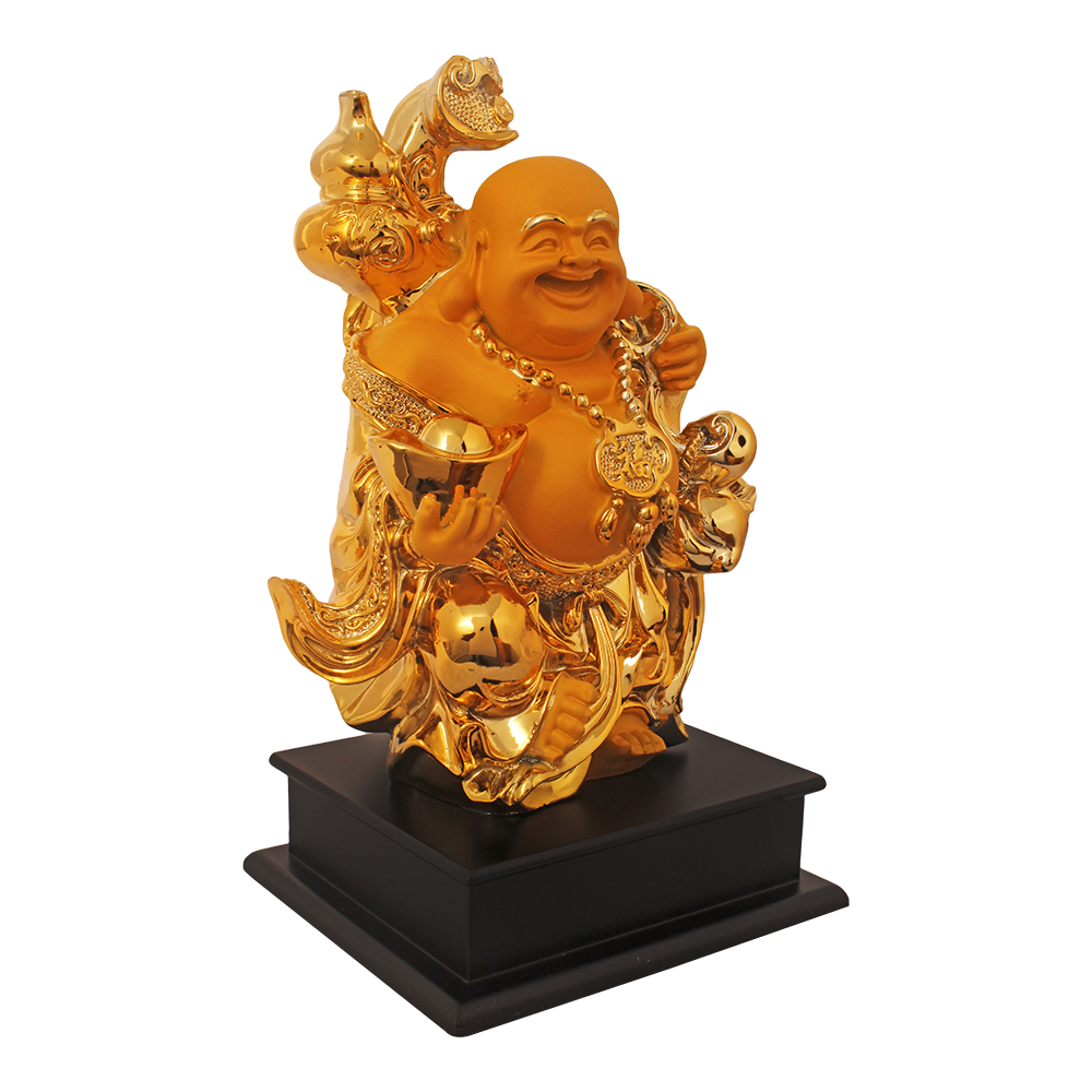 Gold Plated Laughing Buddha Idol 11 Inch