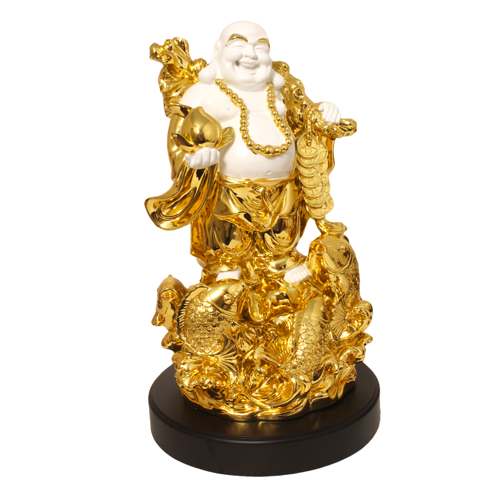 Gold Plated Laughing Buddha Figurine 19 Inch