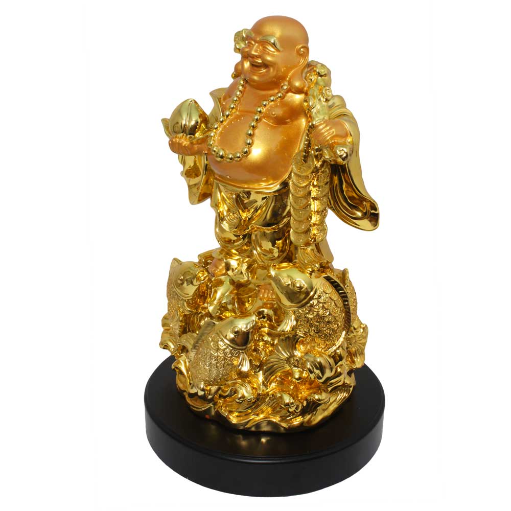 Gold Plated Feng Shui Laughing Buddha Statue 19 Inch