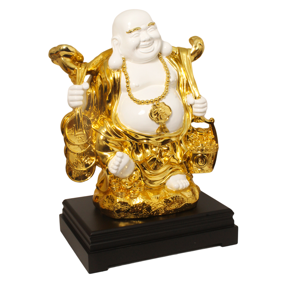 Gold Plated Feng Shui Laughing Buddha Idol 23 Inch
