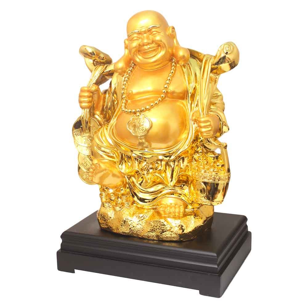 Gold Plated Feng Shui Laughing Buddha Idol 23 Inch