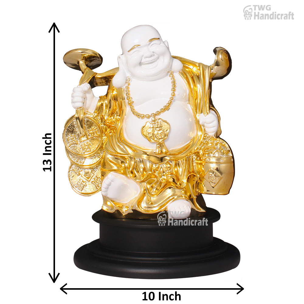 Gold Plated Feng Shui Laughing Buddha Sculpture 13 Inch