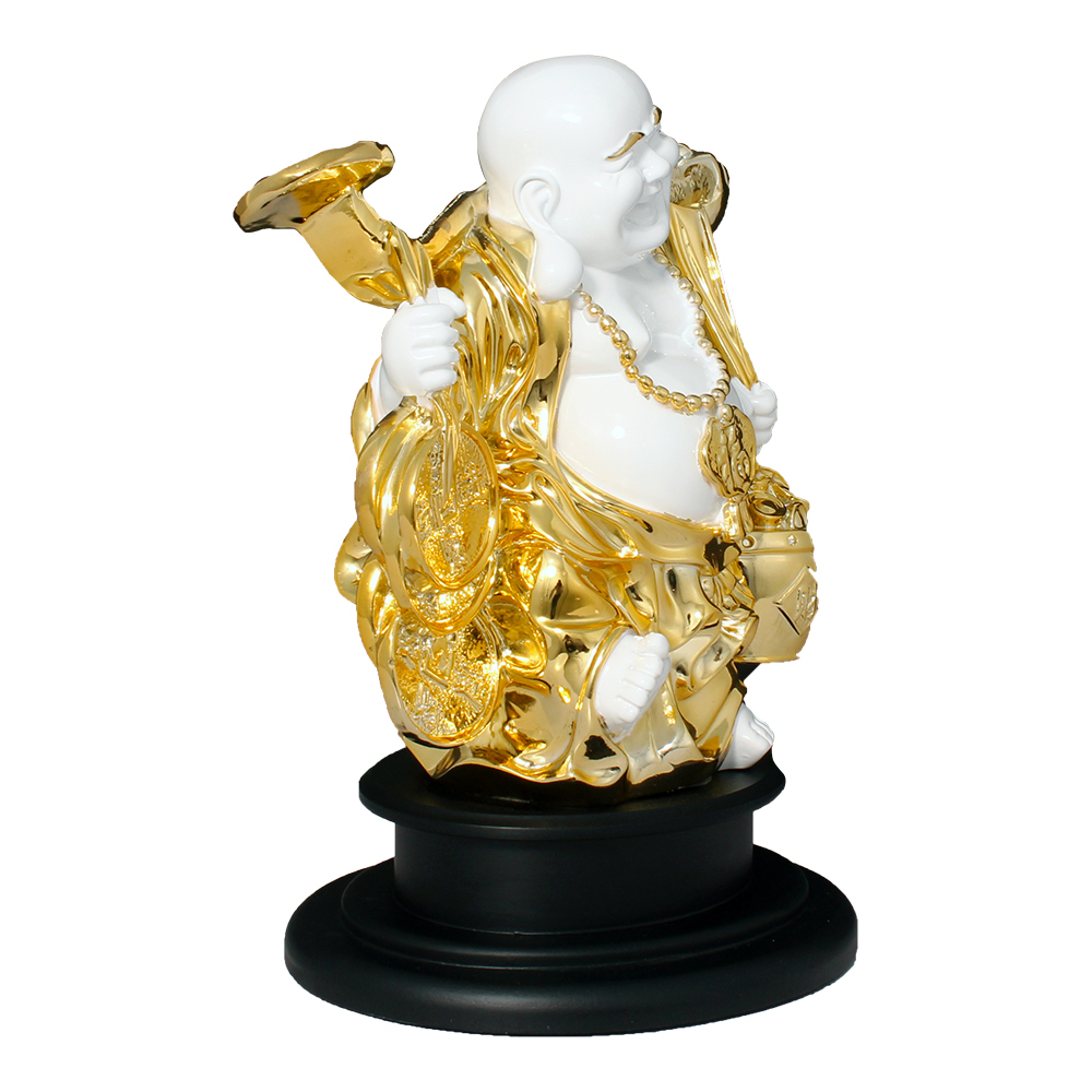 Gold Plated Feng Shui Laughing Buddha Sculpture 13 Inch
