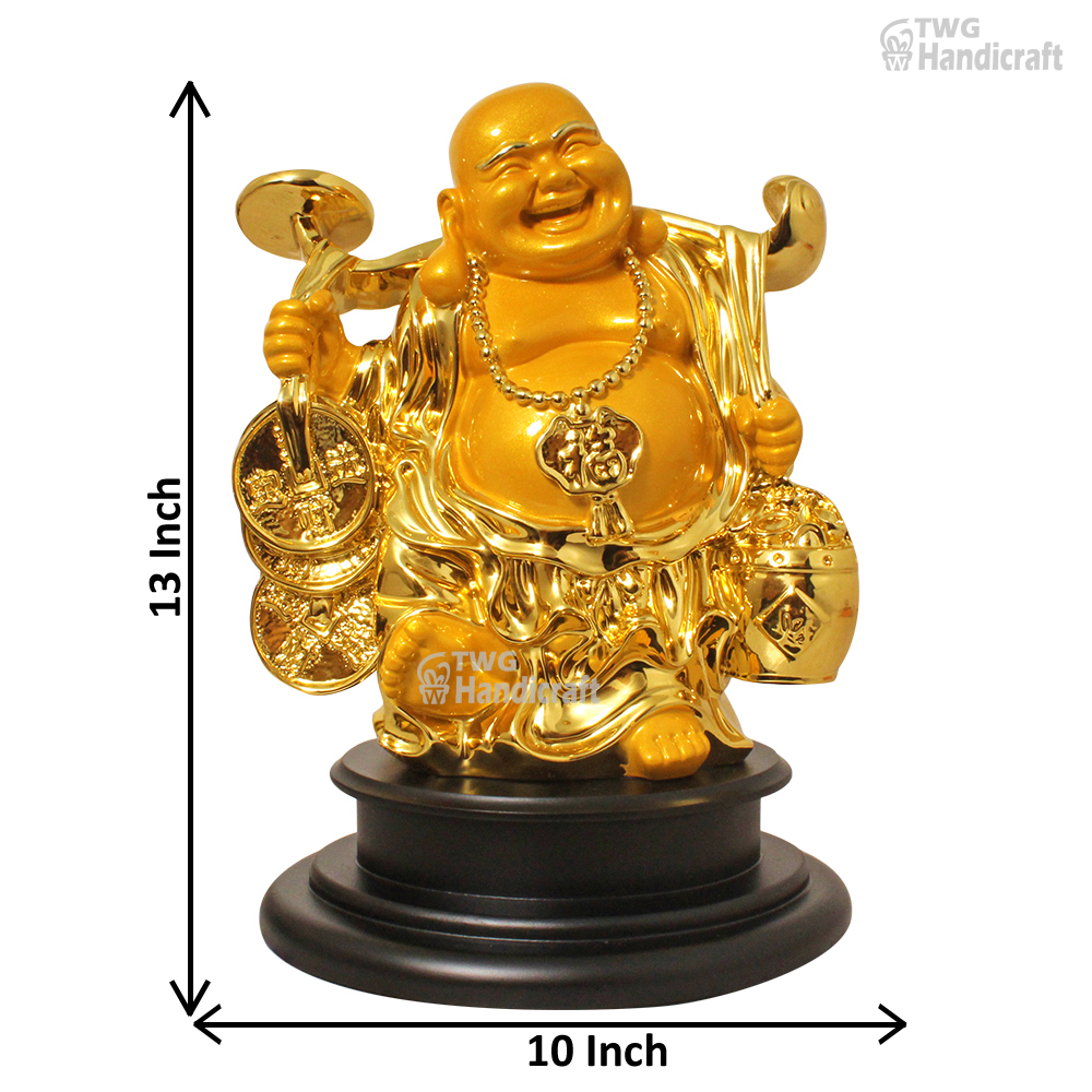 Gold Plated Feng Shui Laughing Buddha Figurine 13 Inch