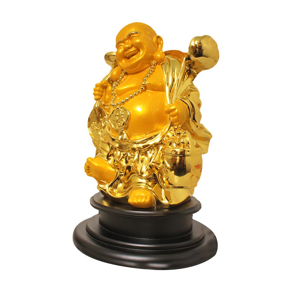 Gold Plated Feng Shui Laughing Buddha Figurine 13 Inch ( 33.5 cm )