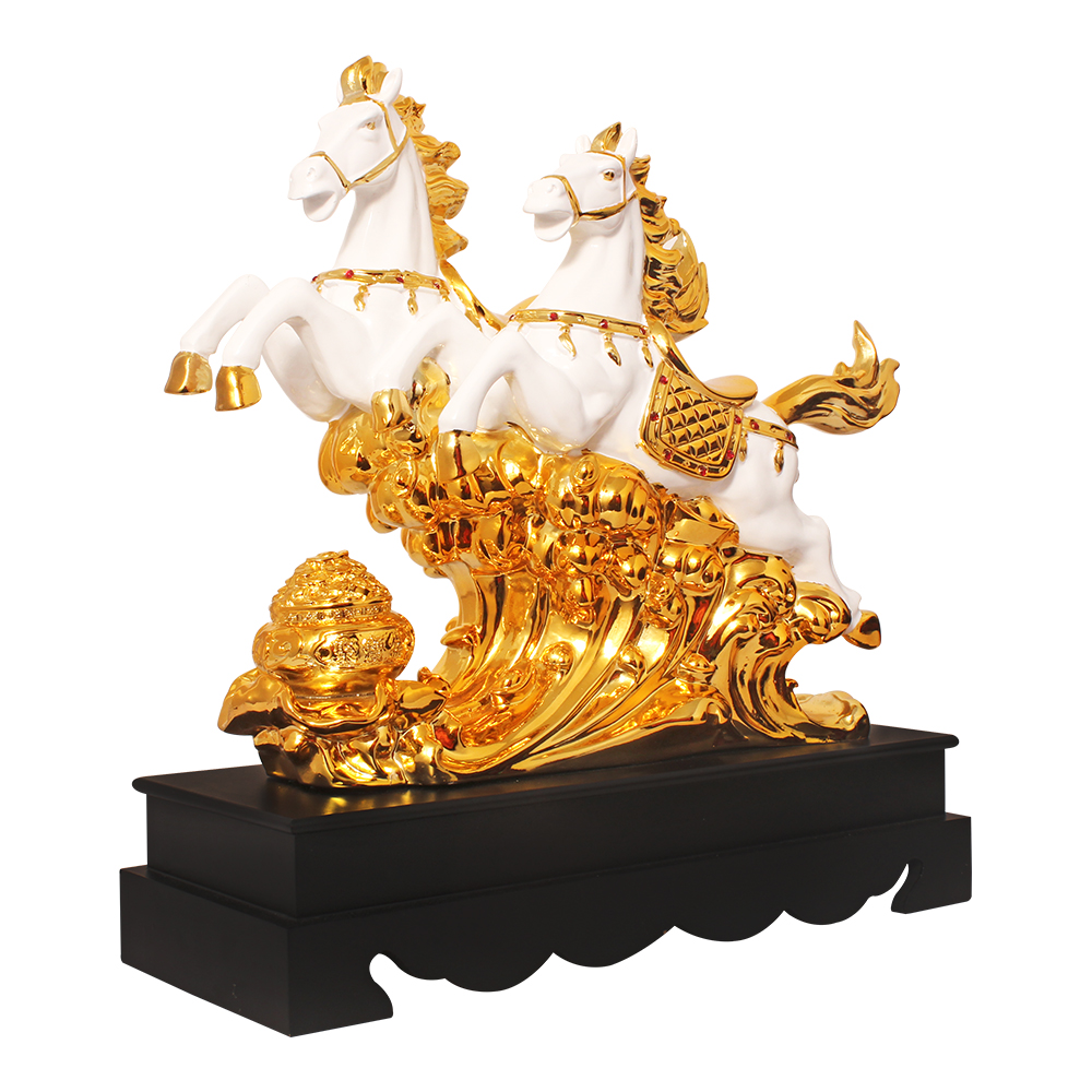 Gold Plated Running Horse Showpiece 18.5 Inch