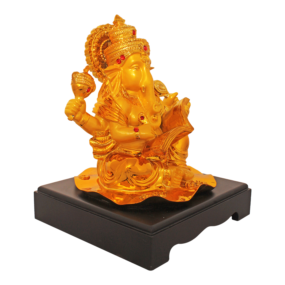 Gold Plated Hindu God Ganesha Statue 11 Inch