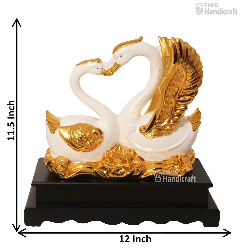 Gold Plated Swan Pair Decorative Figurine 11.5 Inch