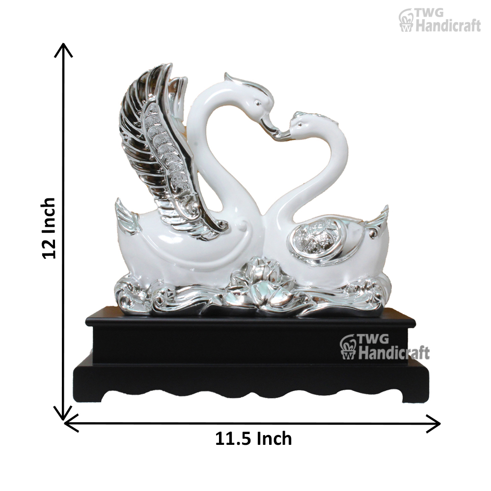 Silver Plated Swan Pair Decorative Sculpture 11.5 Inch