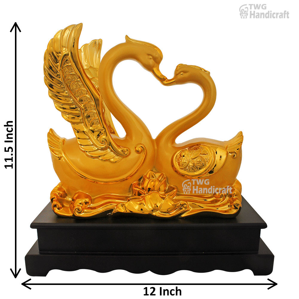 Gold Plated Swan Pair Decorative Statue 11.5 Inch