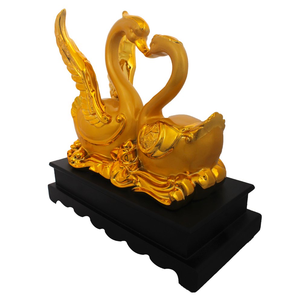 Gold Plated Swan Pair Decorative Statue 11.5 Inch