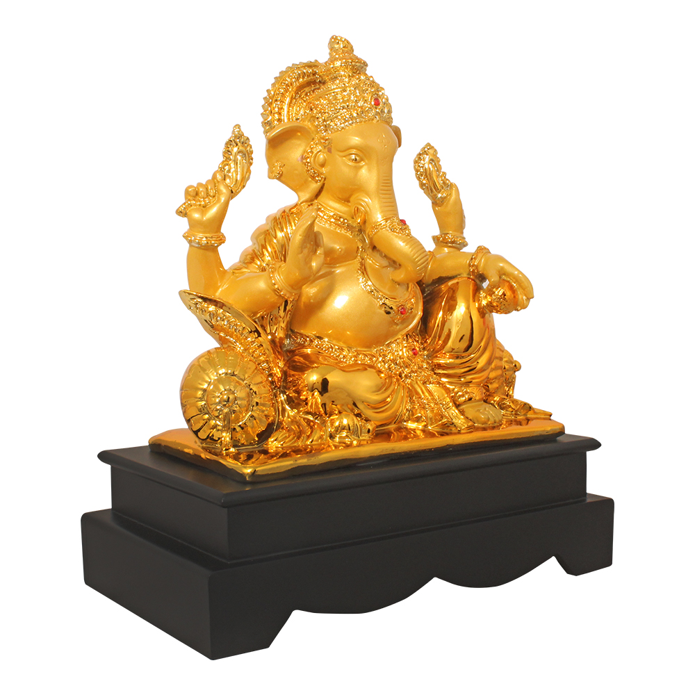 Gold Plated Hindu God Ganesha Sculpture 13.5 Inch