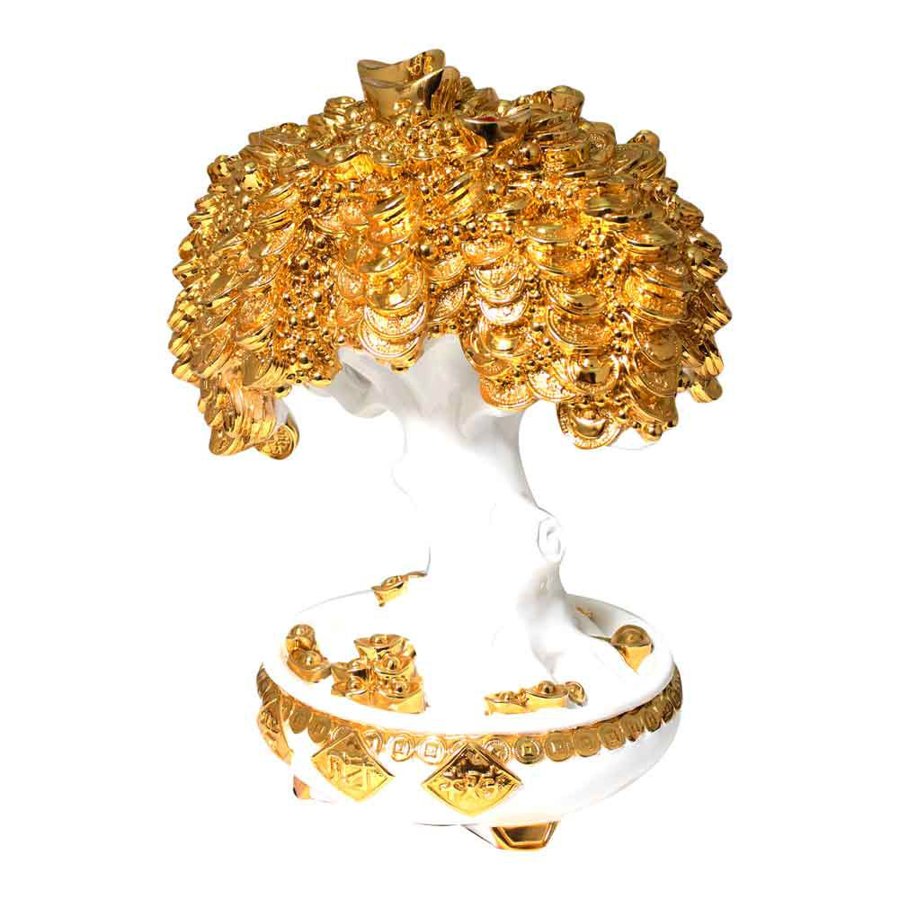 Gold Plated Coin Tree Statue Vastu Showpiece 15 Inch