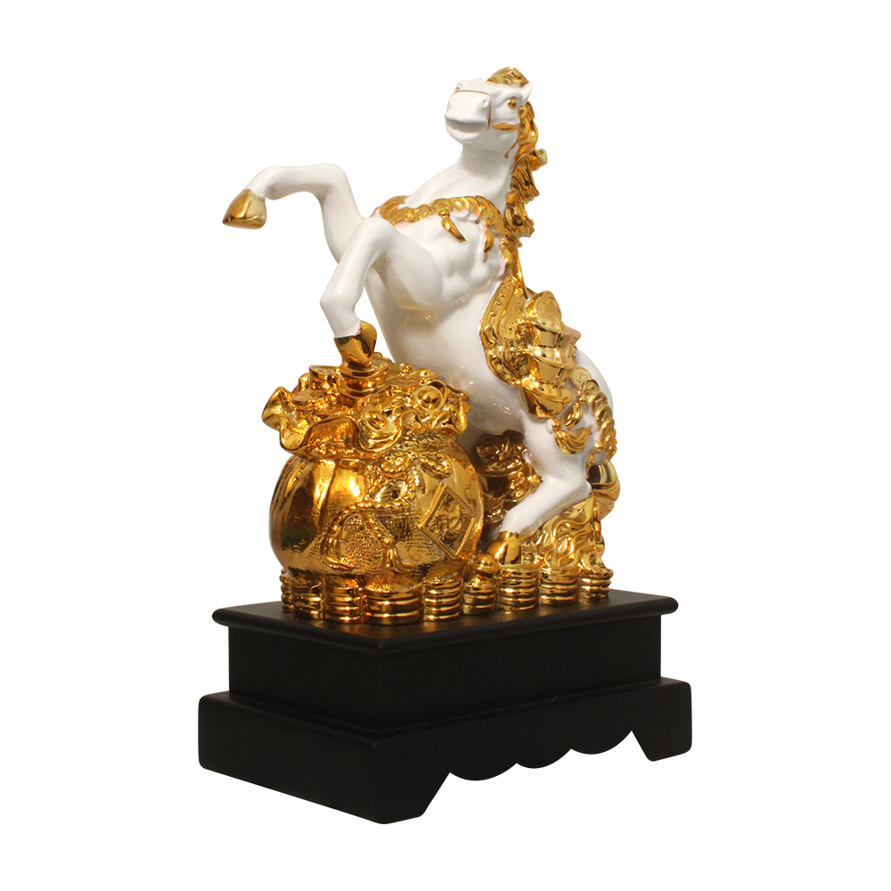 Gold Plated Running Horse Statue 13 Inch