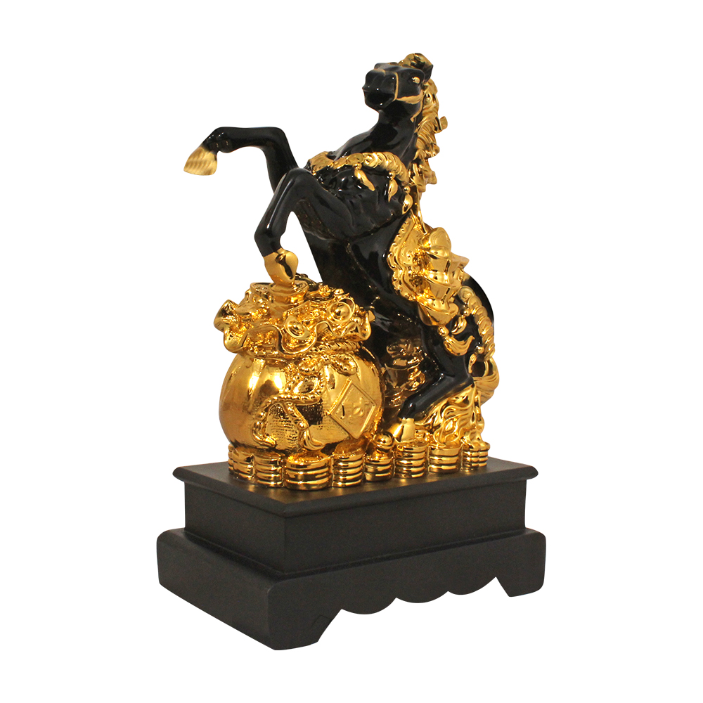 Gold Plated Running Horse Sculpture 13 Inch