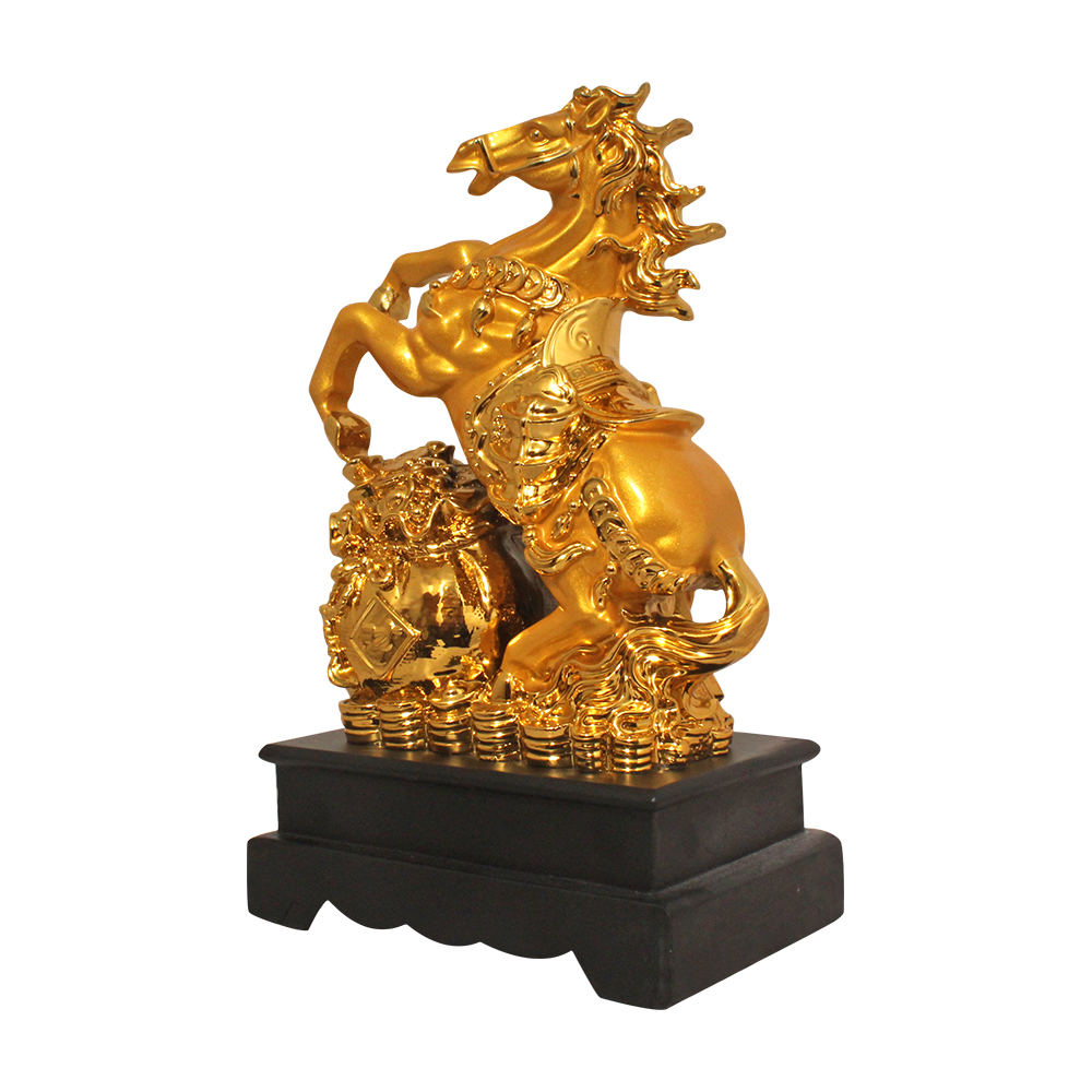 Gold Plated Running Horse Figurine 13 Inch