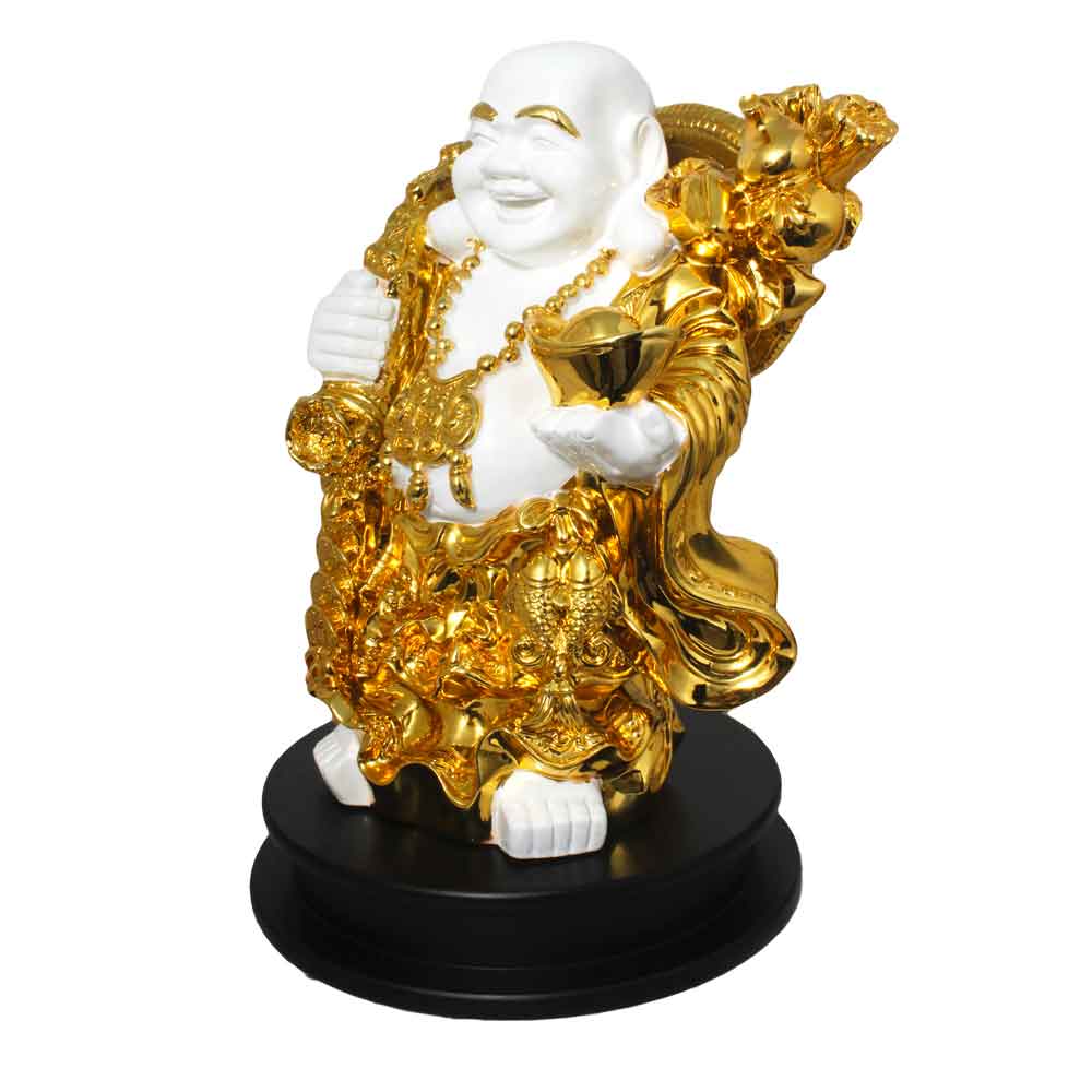 Gold Plated Laughing Buddha Vastu Statue 15 Inch