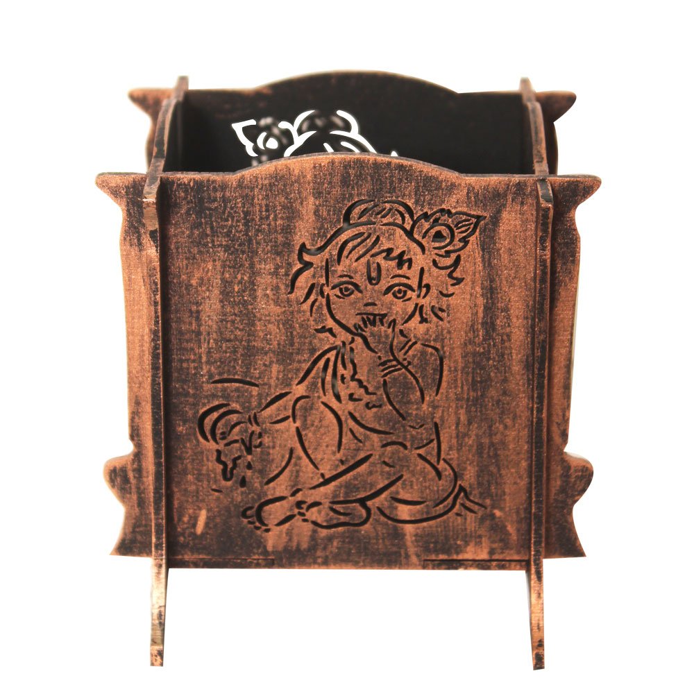 Wooden Art Makhan Krishna Pen Stand 4 Inch ( 10.5 cm )
