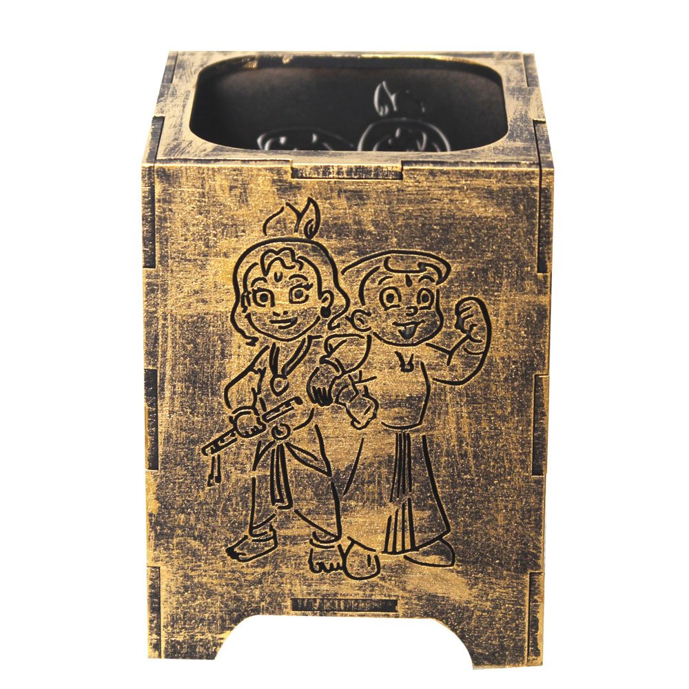Bheem and Krishna Pen Stand Wooden Mdf 4 Inch ( 10.5 cm )