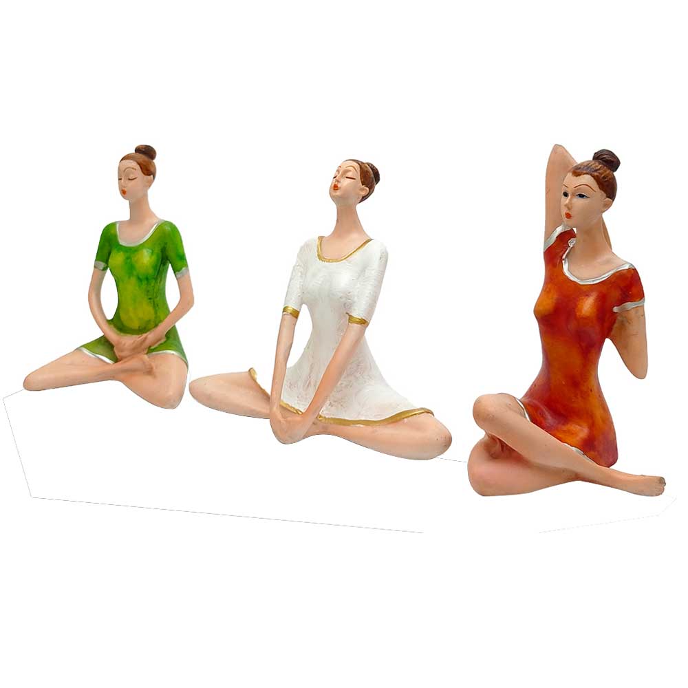 3 Set of Yoga Lady Statue 8 Inch