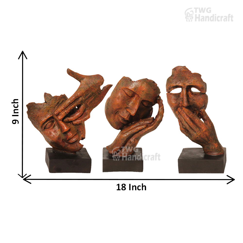 3 Set of Modern Art Face Sculpture 9 Inch