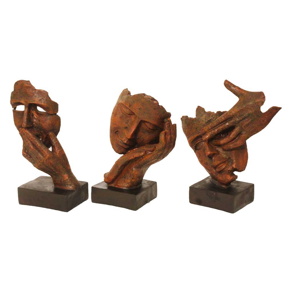 3 Set of Modern Art Face Sculpture 9 Inch