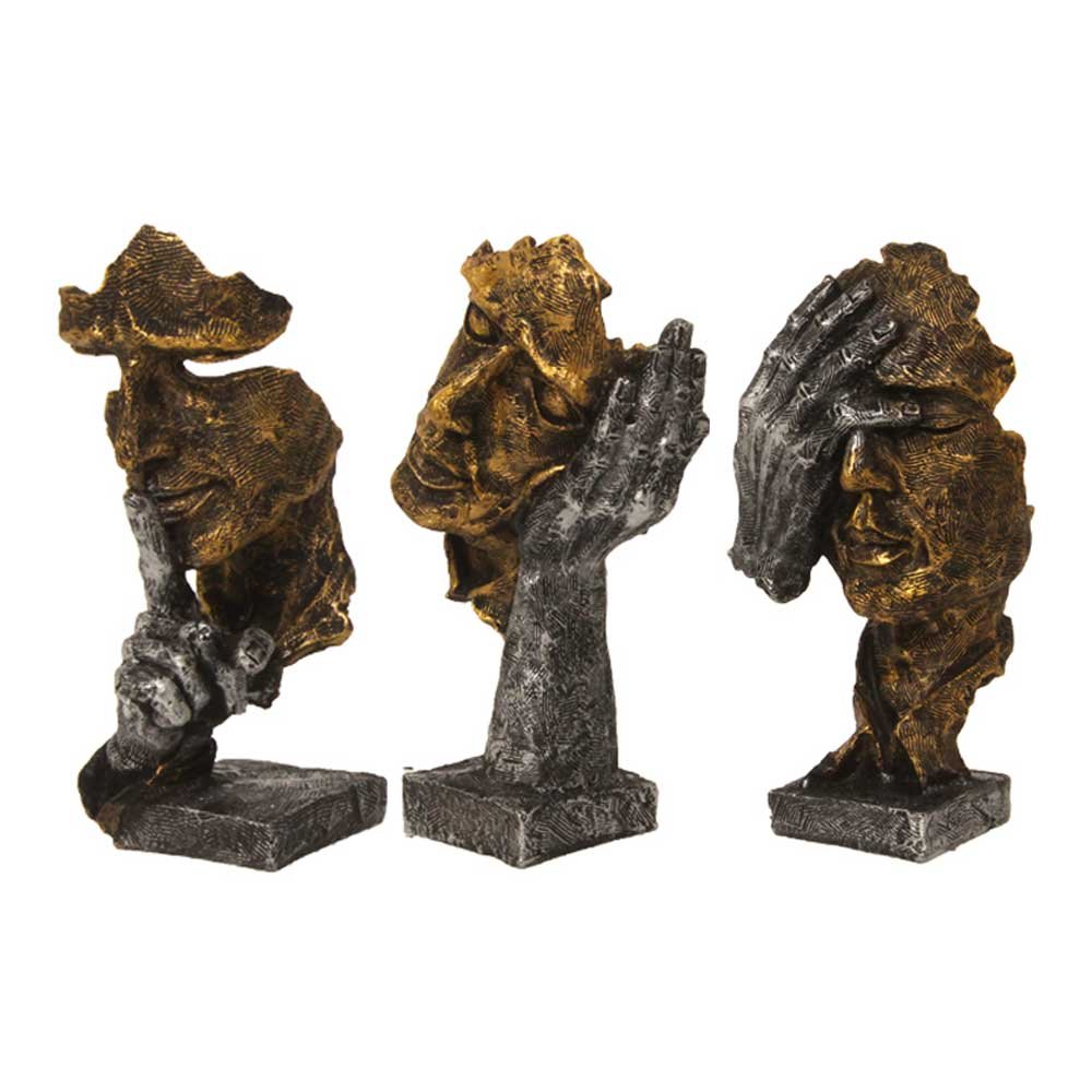 Set of 3 Modern Art Face Statue 7 Inch ( 18 cm )