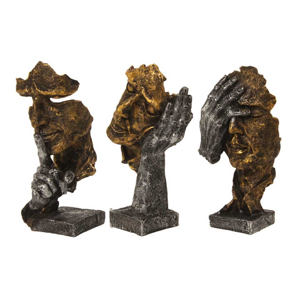 Set of 3 Modern Art Face Statue 7 Inch