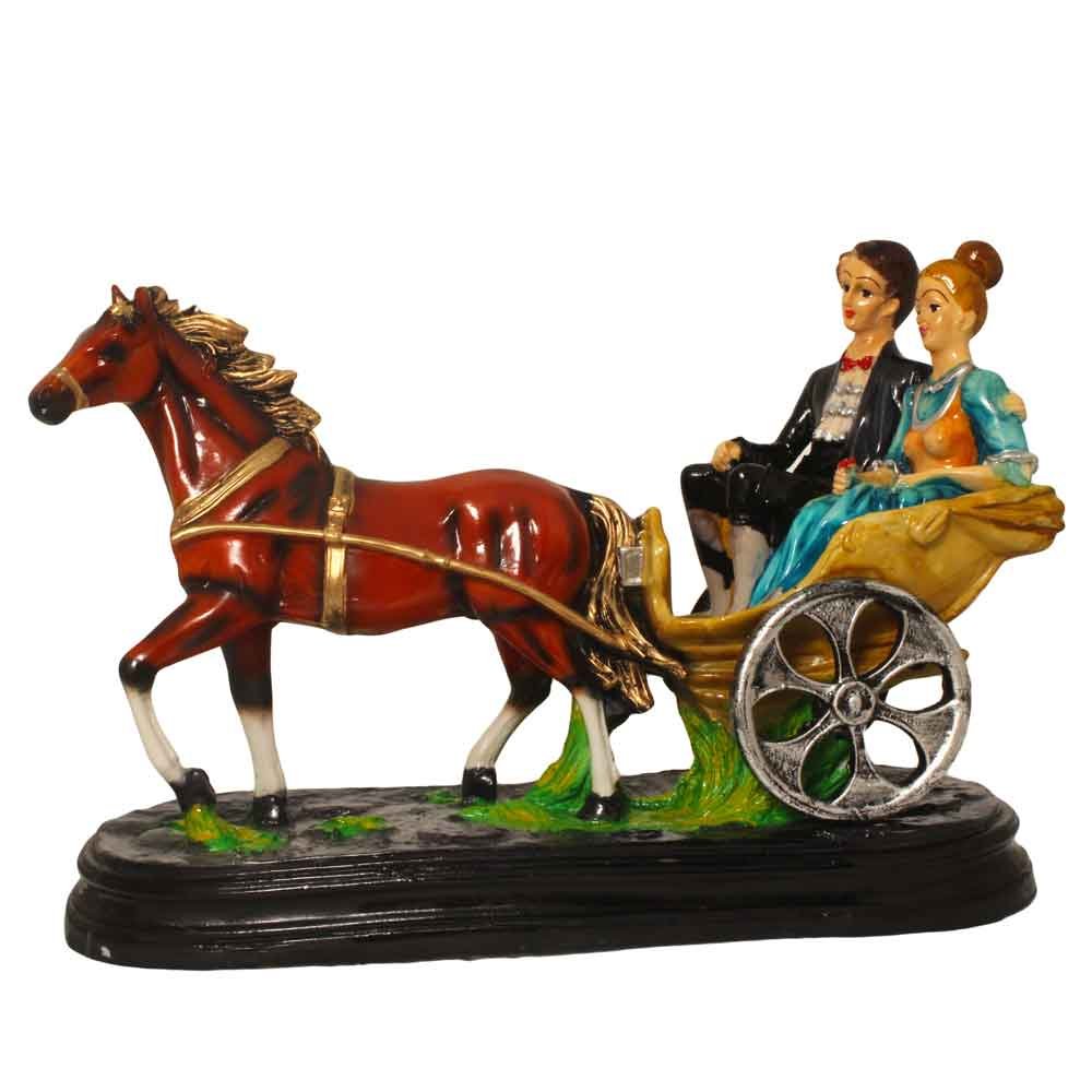 Horse Cart Couple Statue Decorative Gift 12 Inch ( 30.5 cm )