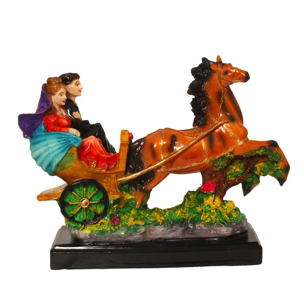 Horse Cart Couple Statue Decorative Figurine 9.5 Inch